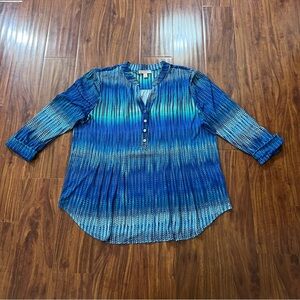 db Established 1962 Dress Barn 3/4 Sleeve V-neck Blue Green Blouse size XL